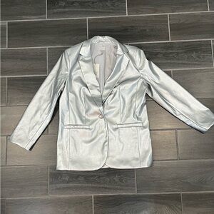 Women’s silver metallic faux leather relaxed blazer